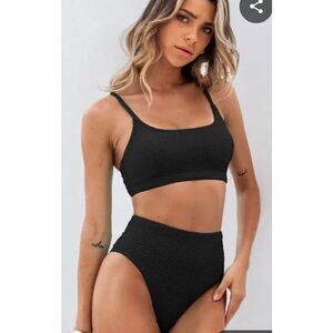 Black 2 Piece‎ Bikini Swimsuit Bathing Suit Blooming Jelly